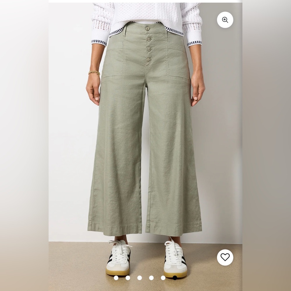 Evereve Joelle Stretch Linen Olive Wide-Leg Crop Pants - Picture 6 of 15